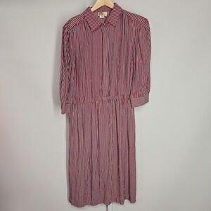 Vintage Katie MFG Red White Blue Striped Secretary Midi Dress Womens 80s
